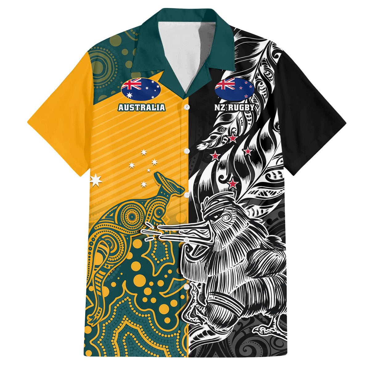 custom-new-zealand-and-ausrtralia-rugby-family-matching-off-shoulder-long-sleeve-dress-and-hawaiian-shirt-wallabies-kiwi-silver-fern-2023-world-cup