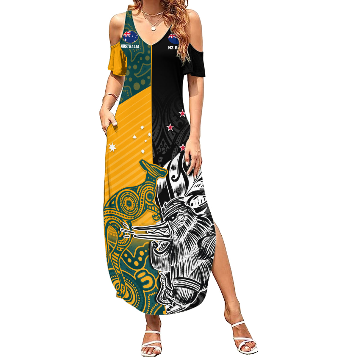 custom-new-zealand-and-ausrtralia-rugby-family-matching-summer-maxi-dress-and-hawaiian-shirt-wallabies-kiwi-silver-fern-2023-world-cup