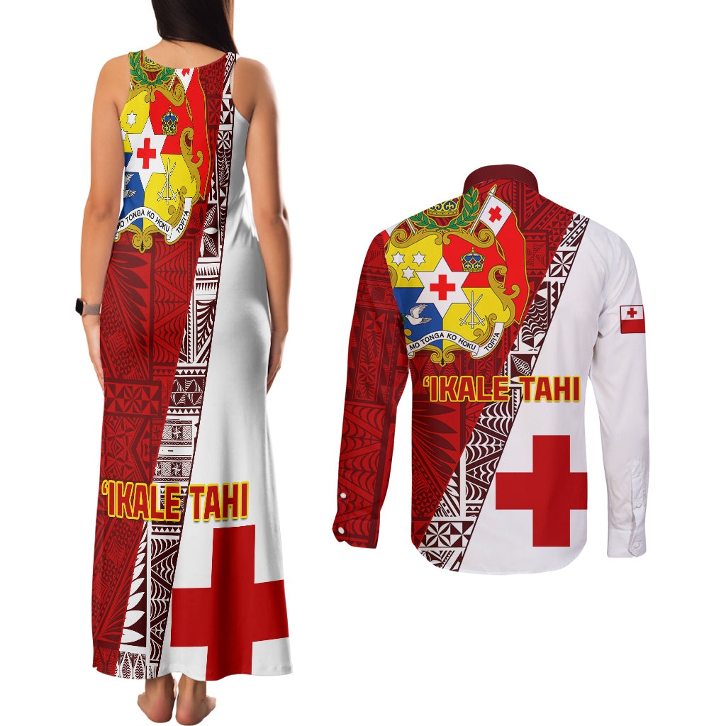 Tonga Rugby Couples Matching Tank Maxi Dress and Long Sleeve Button Shirts Tongan Go 2023 World Cup LT01 - Polynesian Pride