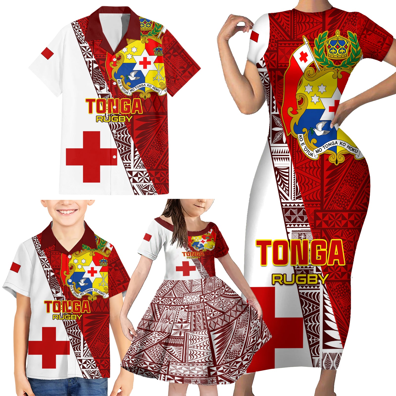 Tonga Rugby Family Matching Short Sleeve Bodycon Dress and Hawaiian Shirt Tongan Go 2023 World Cup LT01 - Polynesian Pride