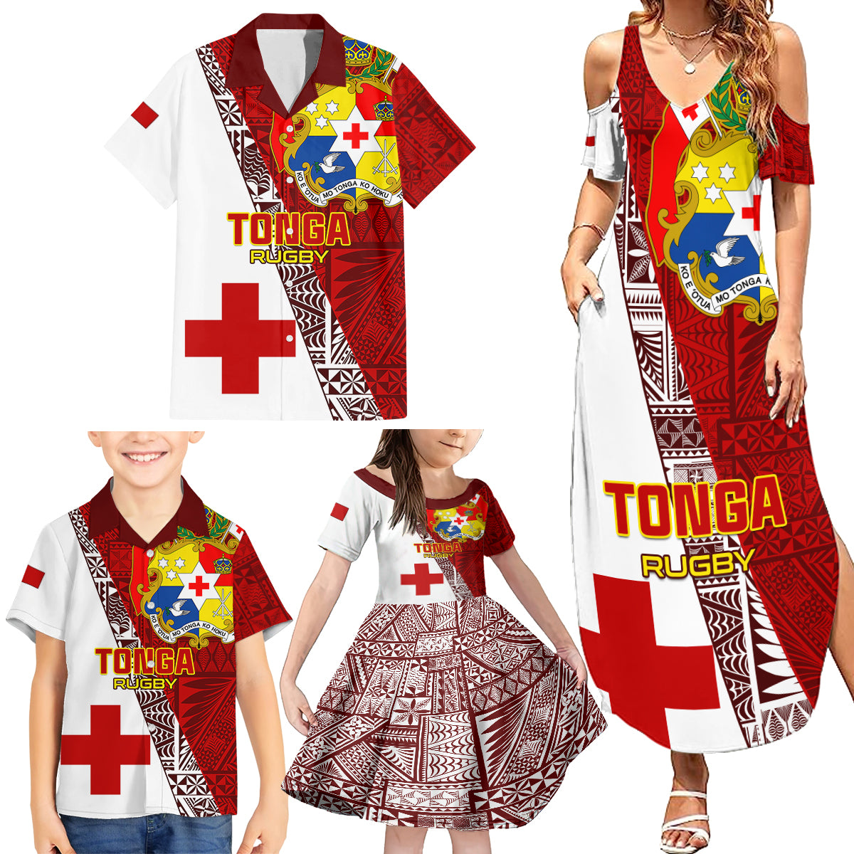 Tonga Rugby Family Matching Summer Maxi Dress and Hawaiian Shirt Tongan Go 2023 World Cup LT01 - Polynesian Pride