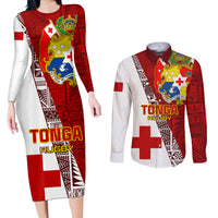 Custom Tonga Rugby Couples Matching Long Sleeve Bodycon Dress and Long Sleeve Button Shirts Tongan Go 2023 World Cup LT01 Red - Polynesian Pride