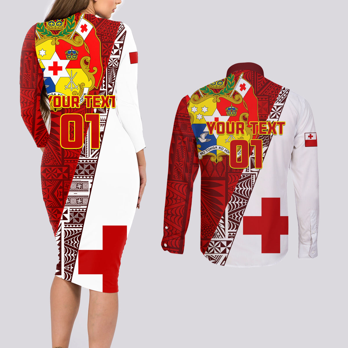 Custom Tonga Rugby Couples Matching Long Sleeve Bodycon Dress and Long Sleeve Button Shirts Tongan Go 2023 World Cup LT01 - Polynesian Pride