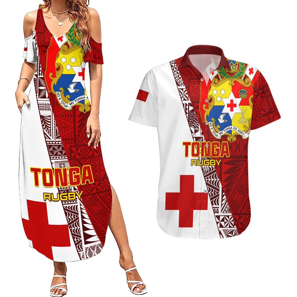 Custom Tonga Rugby Couples Matching Summer Maxi Dress and Hawaiian Shirt Tongan Go 2023 World Cup LT01 Red - Polynesian Pride