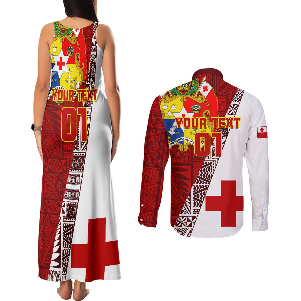 Custom Tonga Rugby Couples Matching Tank Maxi Dress and Long Sleeve Button Shirts Tongan Go 2023 World Cup LT01 - Polynesian Pride
