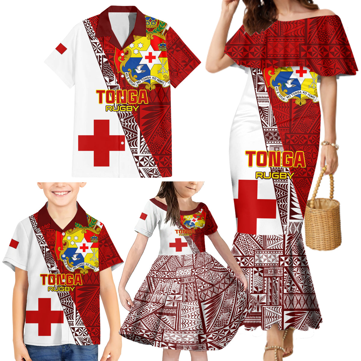 Custom Tonga Rugby Family Matching Mermaid Dress and Hawaiian Shirt Tongan Go 2023 World Cup LT01 - Polynesian Pride