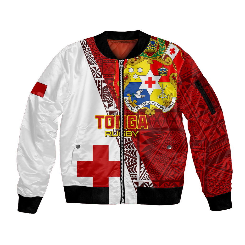 Custom Tonga Rugby Sleeve Zip Bomber Jacket Tongan Go 2023 World Cup LT01 Unisex Red - Polynesian Pride