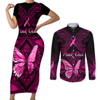 personalised-pink-out-couples-matching-short-sleeve-bodycon-dress-and-long-sleeve-button-shirts-breast-cancer-awareness-polynesian-pattern-black-version