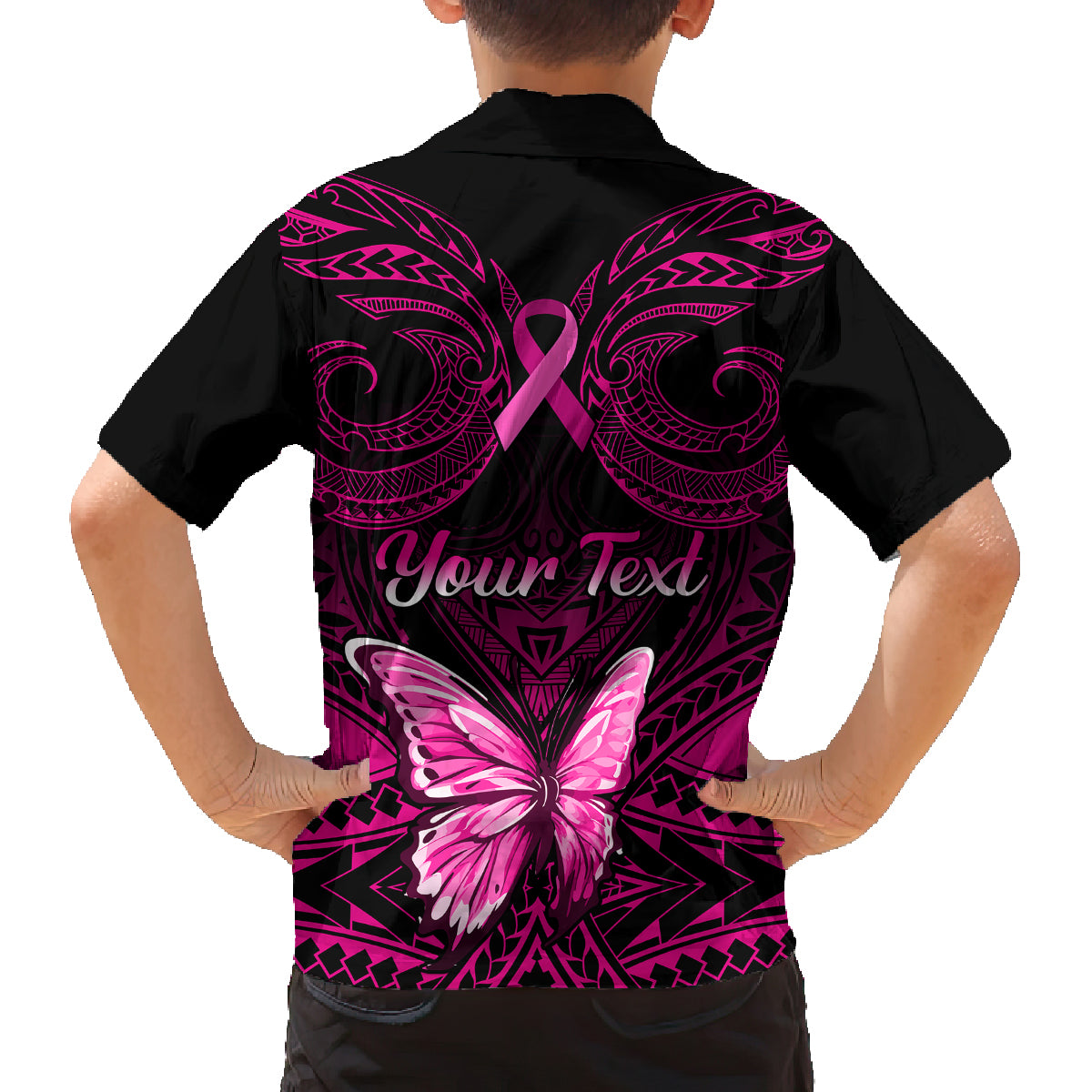 Personalised Pink Out Family Matching Puletasi Dress and Hawaiian Shirt Breast Cancer Awareness Polynesian Pattern Black Version LT01 - Polynesian Pride