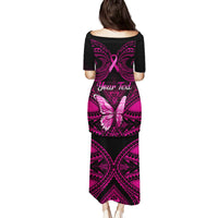 Personalised Pink Out Family Matching Puletasi Dress and Hawaiian Shirt Breast Cancer Awareness Polynesian Pattern Black Version LT01 - Polynesian Pride