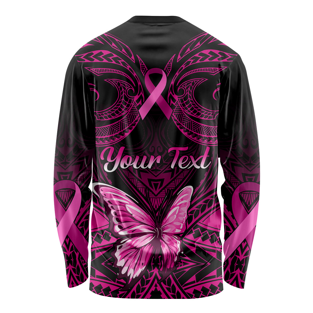 Personalised Pink Out Long Sleeve Shirt Breast Cancer Awareness Polynesian Pattern Black Version LT01 - Polynesian Pride