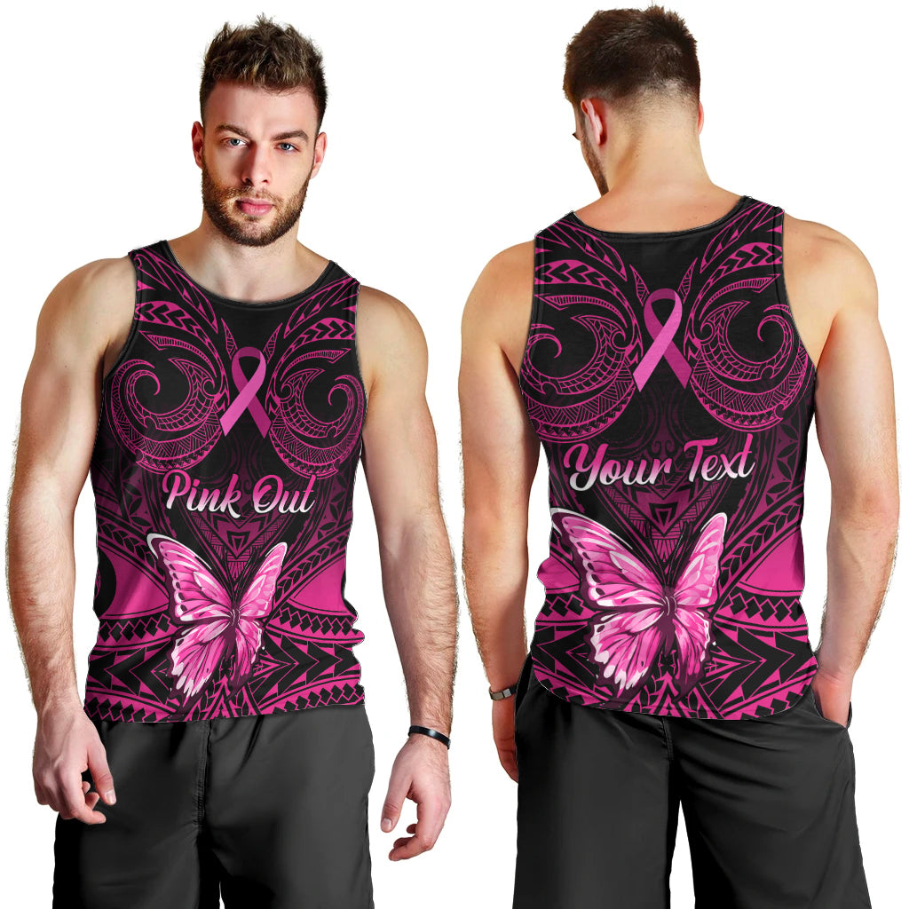 Personalised Pink Out Men Tank Top Breast Cancer Awareness Polynesian Pattern Black Version LT01 - Polynesian Pride