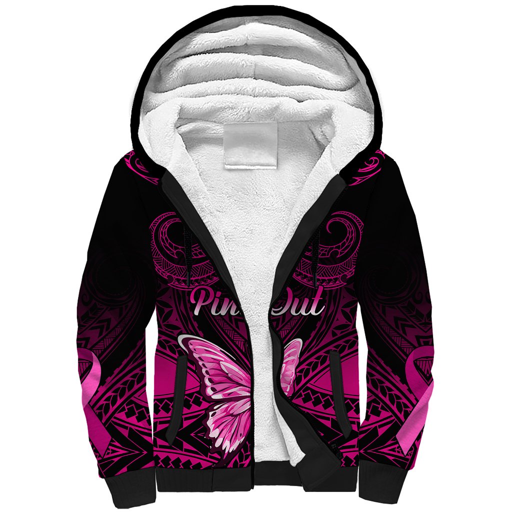 Personalised Pink Out Sherpa Hoodie Breast Cancer Awareness Polynesian Pattern Black Version LT01 Unisex Black - Polynesian Pride