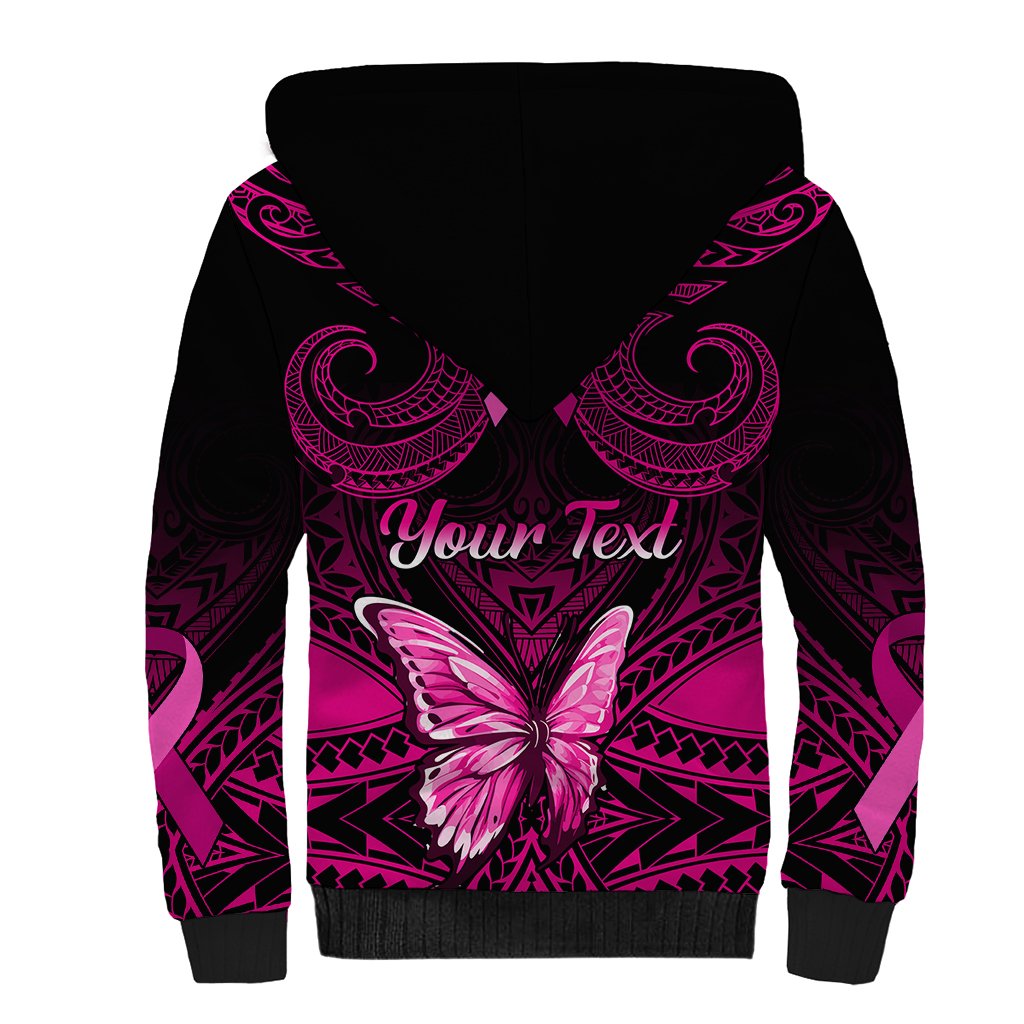 Personalised Pink Out Sherpa Hoodie Breast Cancer Awareness Polynesian Pattern Black Version LT01 - Polynesian Pride