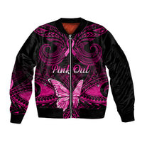 Personalised Pink Out Sleeve Zip Bomber Jacket Breast Cancer Awareness Polynesian Pattern Black Version LT01 Unisex Black - Polynesian Pride