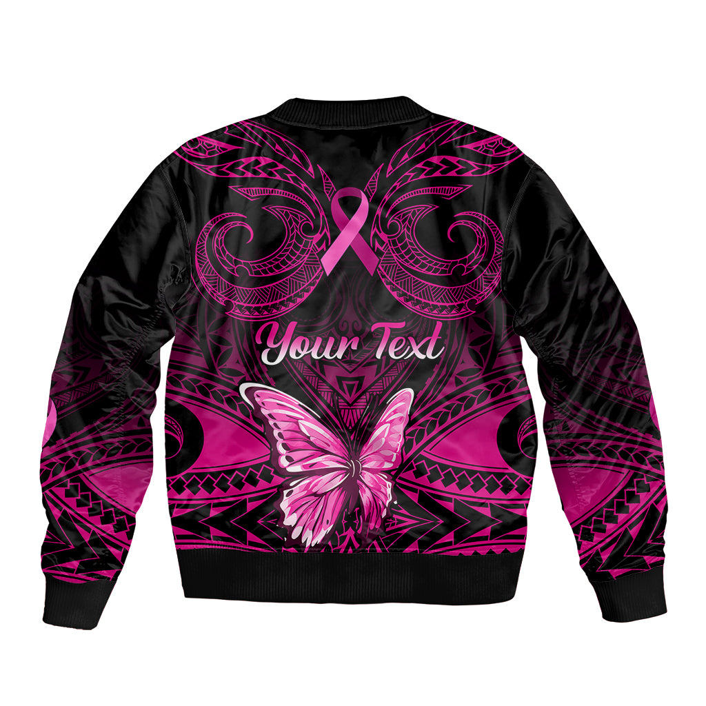 Personalised Pink Out Sleeve Zip Bomber Jacket Breast Cancer Awareness Polynesian Pattern Black Version LT01 - Polynesian Pride