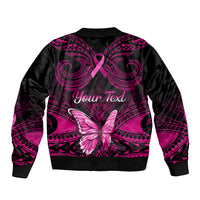 Personalised Pink Out Sleeve Zip Bomber Jacket Breast Cancer Awareness Polynesian Pattern Black Version LT01 - Polynesian Pride