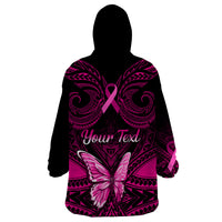Personalised Pink Out Wearable Blanket Hoodie Breast Cancer Awareness Polynesian Pattern Black Version LT01 - Polynesian Pride