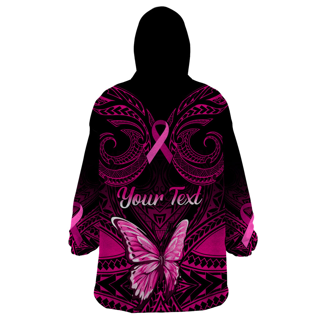 Personalised Pink Out Wearable Blanket Hoodie Breast Cancer Awareness Polynesian Pattern Black Version LT01 - Polynesian Pride
