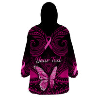 Personalised Pink Out Wearable Blanket Hoodie Breast Cancer Awareness Polynesian Pattern Black Version LT01 - Polynesian Pride