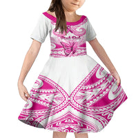 Personalised Pink Out Family Matching Puletasi Dress and Hawaiian Shirt Breast Cancer Awareness Polynesian Pattern White Version LT01 Daughter's Dress White - Polynesian Pride
