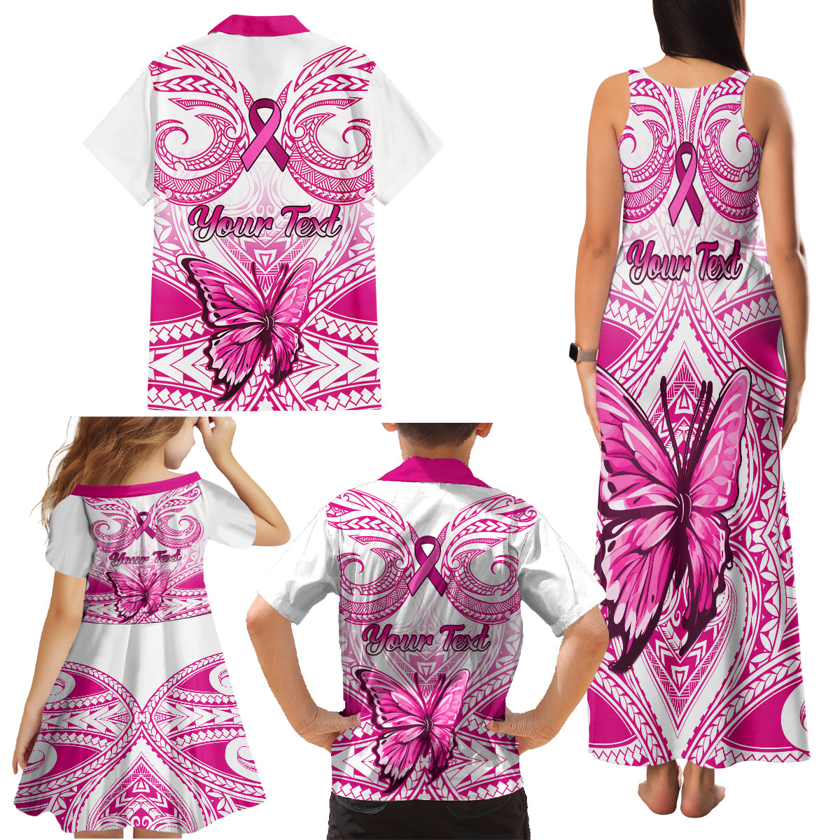 personalised-pink-out-family-matching-tank-maxi-dress-and-hawaiian-shirt-breast-cancer-awareness-polynesian-pattern-white-version