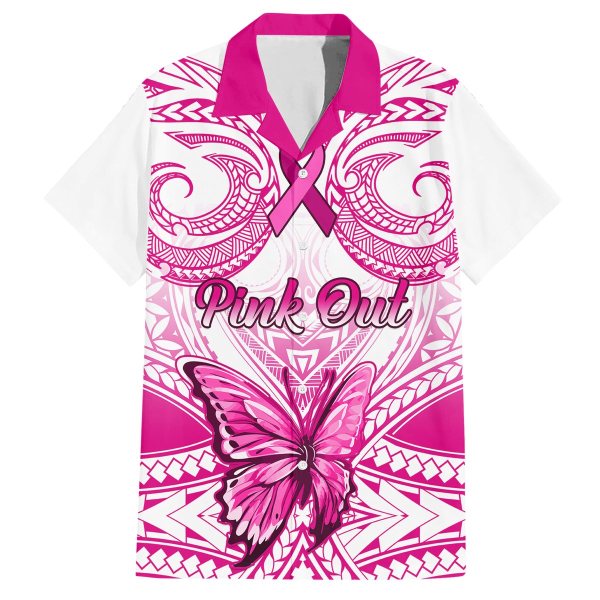 Personalised Pink Out Hawaiian Shirt Breast Cancer Awareness Polynesian Pattern White Version LT01 White - Polynesian Pride