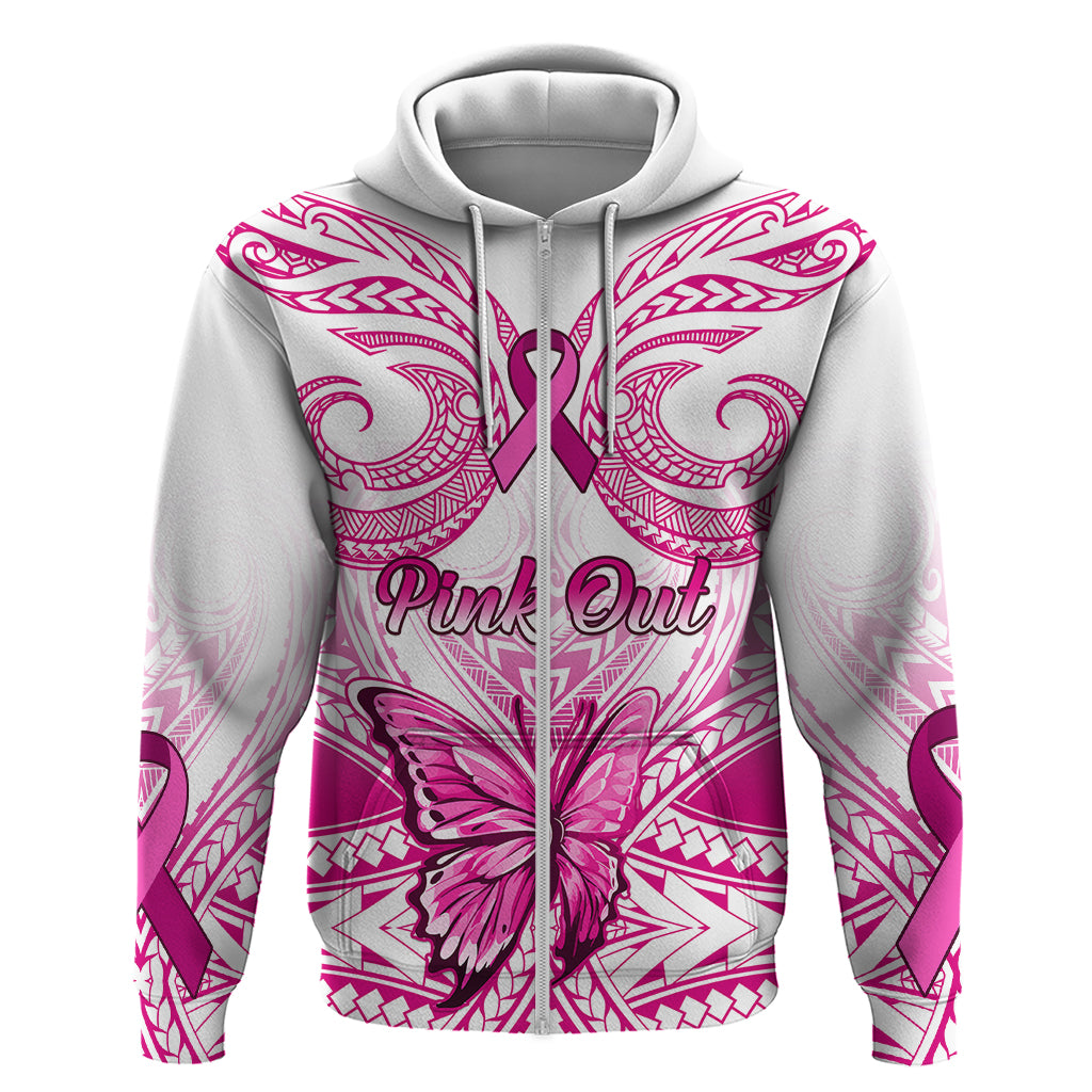 Personalised Pink Out Hoodie Breast Cancer Awareness Polynesian Pattern White Version LT01 - Polynesian Pride