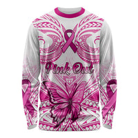 Personalised Pink Out Long Sleeve Shirt Breast Cancer Awareness Polynesian Pattern White Version LT01 Unisex White - Polynesian Pride