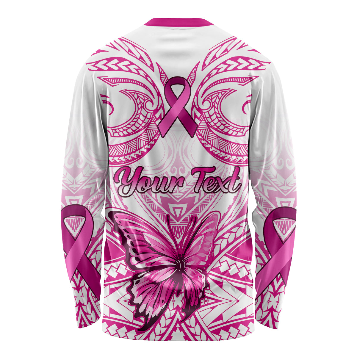 Personalised Pink Out Long Sleeve Shirt Breast Cancer Awareness Polynesian Pattern White Version LT01 - Polynesian Pride