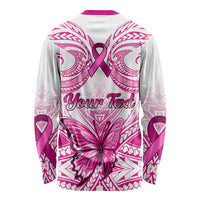 Personalised Pink Out Long Sleeve Shirt Breast Cancer Awareness Polynesian Pattern White Version LT01 - Polynesian Pride