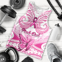 Personalised Pink Out Men Tank Top Breast Cancer Awareness Polynesian Pattern White Version LT01 White - Polynesian Pride