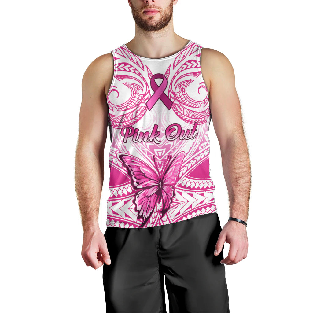 Personalised Pink Out Men Tank Top Breast Cancer Awareness Polynesian Pattern White Version LT01 - Polynesian Pride