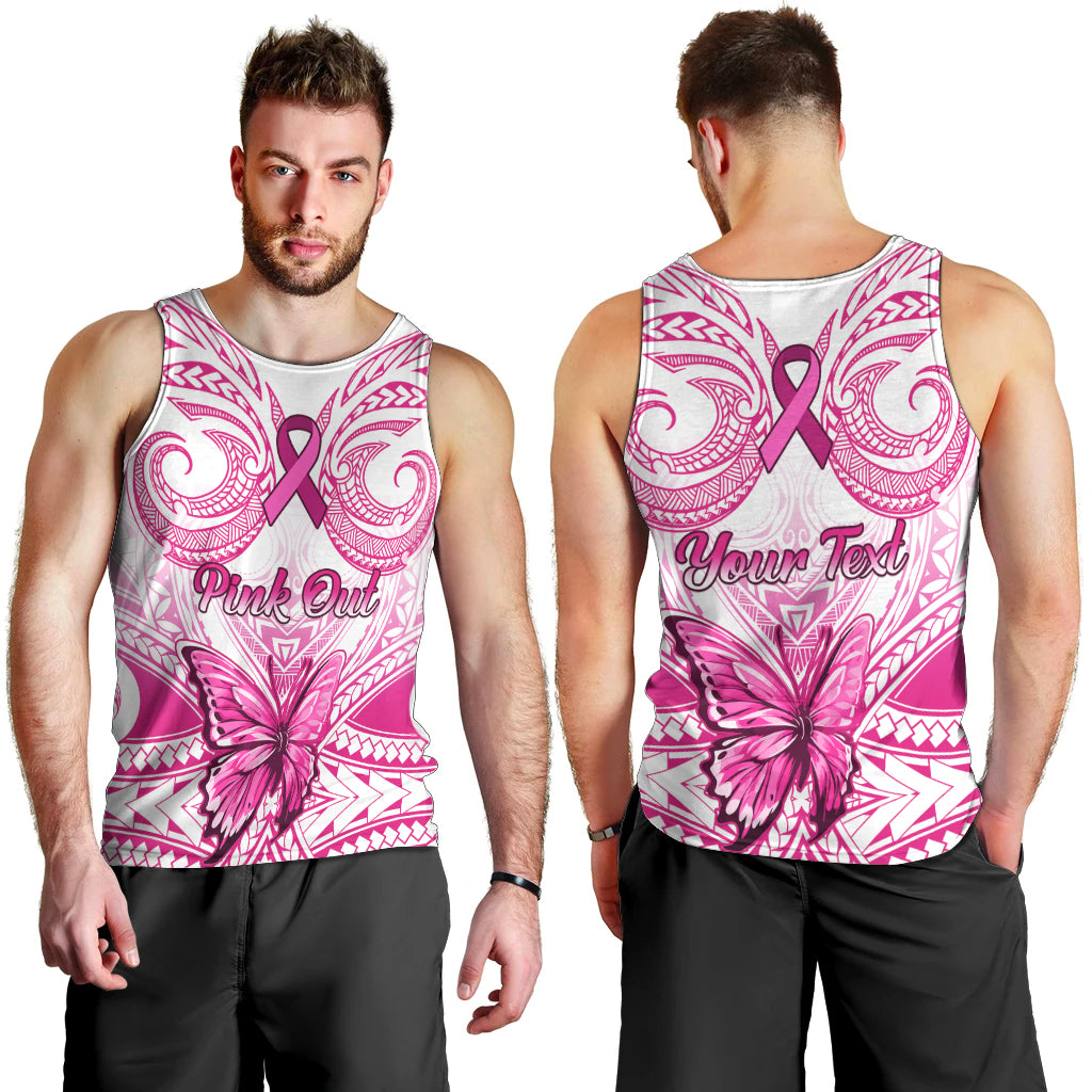 Personalised Pink Out Men Tank Top Breast Cancer Awareness Polynesian Pattern White Version LT01 - Polynesian Pride