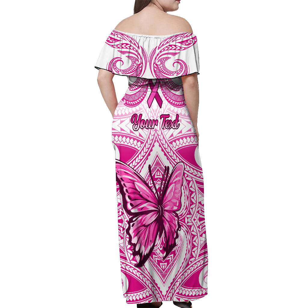 Personalised Pink Out Off Shoulder Maxi Dress Breast Cancer Awareness Polynesian Pattern White Version LT01 - Polynesian Pride