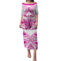 Personalised Pink Out Puletasi Breast Cancer Awareness Polynesian Pattern White Version LT01 Long Dress White - Polynesian Pride