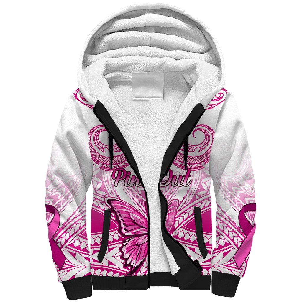 Personalised Pink Out Sherpa Hoodie Breast Cancer Awareness Polynesian Pattern White Version LT01 Unisex White - Polynesian Pride