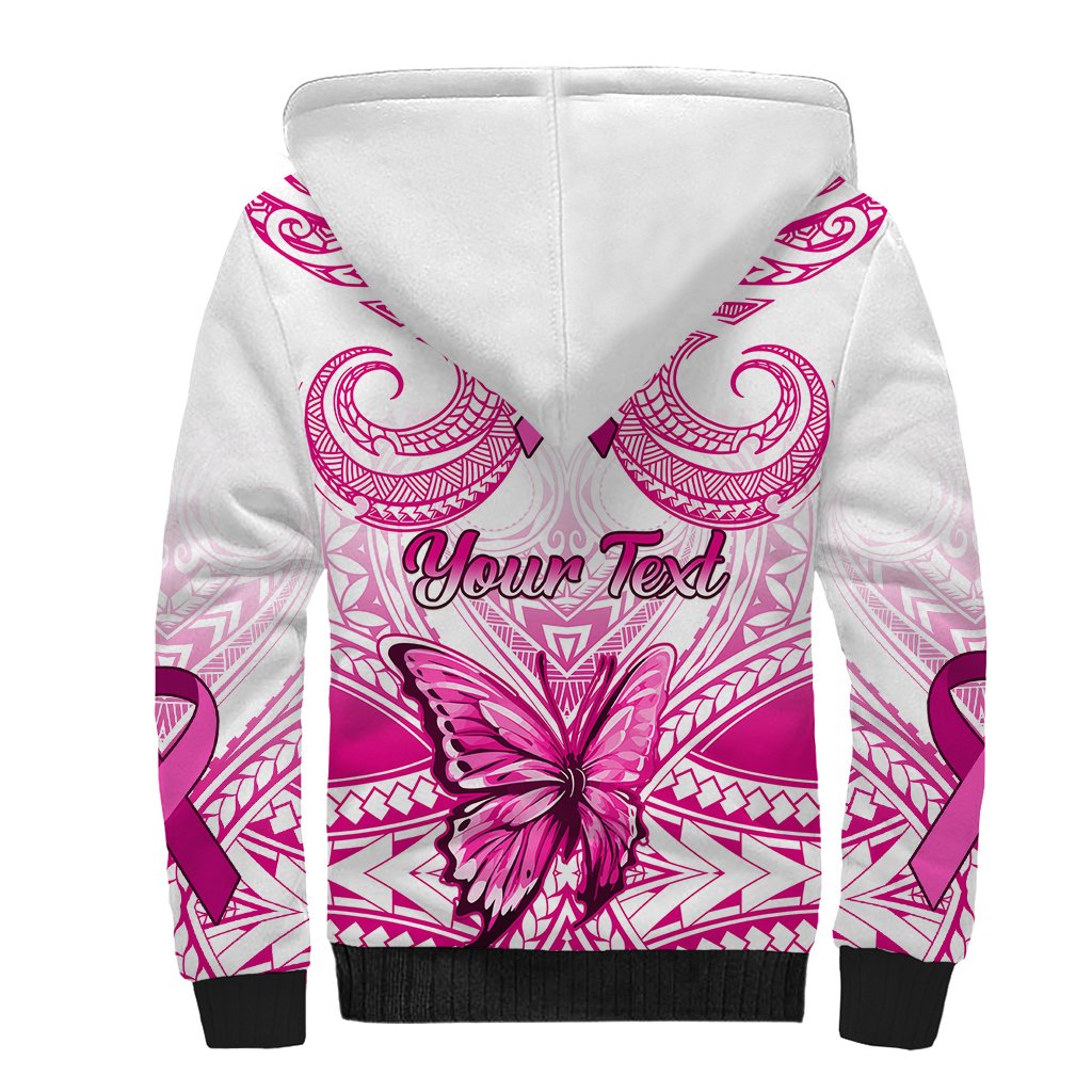 Personalised Pink Out Sherpa Hoodie Breast Cancer Awareness Polynesian Pattern White Version LT01 - Polynesian Pride