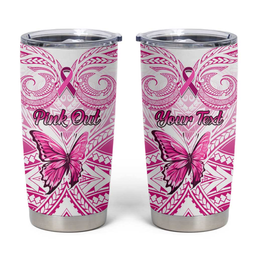 Personalised Pink Out Tumbler Cup Breast Cancer Awareness Polynesian Pattern White Version LT01 Pink - Polynesian Pride