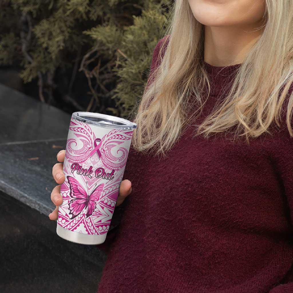Personalised Pink Out Tumbler Cup Breast Cancer Awareness Polynesian Pattern White Version LT01 - Polynesian Pride
