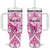 Personalised Pink Out Tumbler With Handle Breast Cancer Awareness Polynesian Pattern White Version