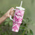 Personalised Pink Out Tumbler With Handle Breast Cancer Awareness Polynesian Pattern White Version