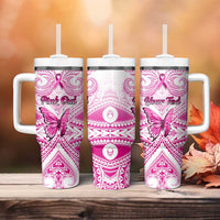 Personalised Pink Out Tumbler With Handle Breast Cancer Awareness Polynesian Pattern White Version