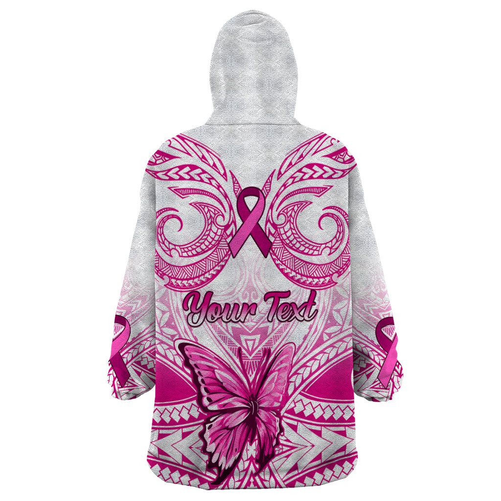 Personalised Pink Out Wearable Blanket Hoodie Breast Cancer Awareness Polynesian Pattern White Version LT01 - Polynesian Pride