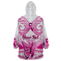 Personalised Pink Out Wearable Blanket Hoodie Breast Cancer Awareness Polynesian Pattern White Version LT01 - Polynesian Pride