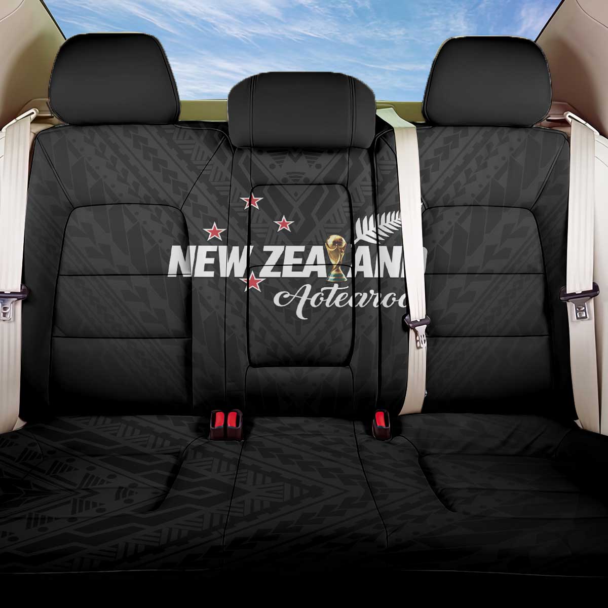 Football New Zealand Back Car Seat Cover Aotearoa United Black Version - Polynesian Pride