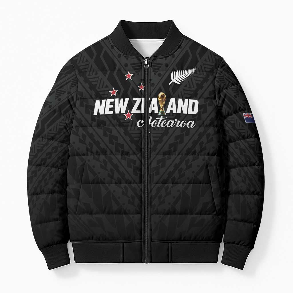 Custom Football New Zealand Bomber Puffer Jacket Aotearoa United Black Version - Polynesian Pride