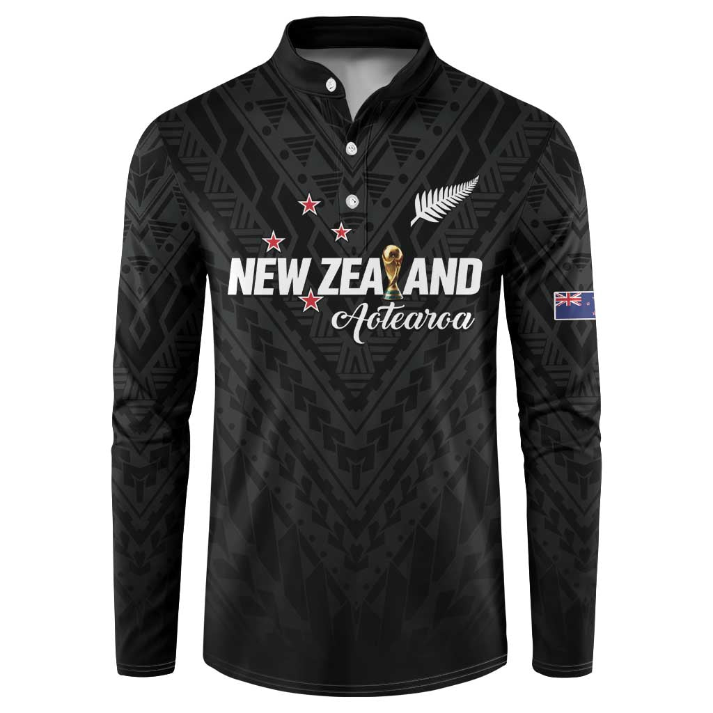 Custom Football New Zealand Button Sweatshirt Aotearoa United Black Version - Polynesian Pride
