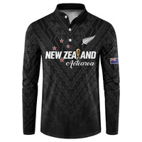 Custom Football New Zealand Button Sweatshirt Aotearoa United Black Version - Polynesian Pride