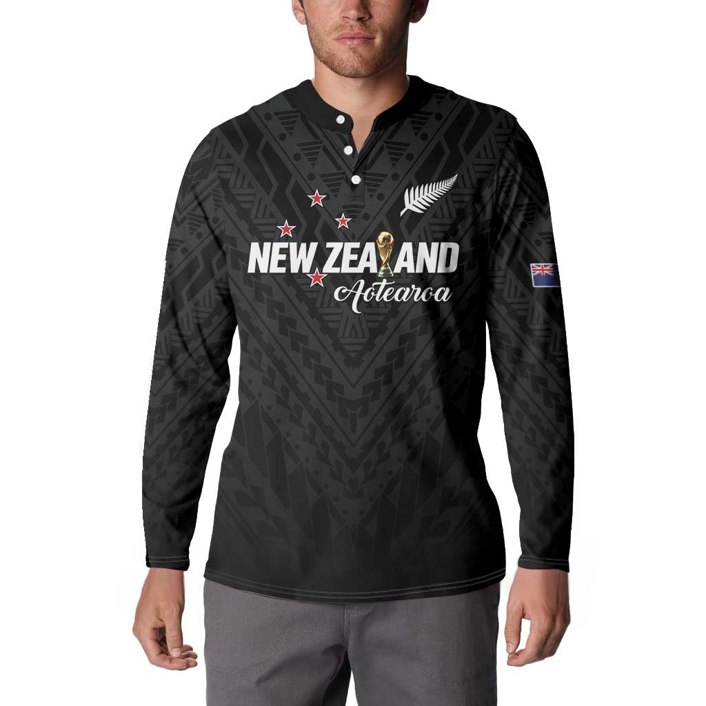 Custom Football New Zealand Button Sweatshirt Aotearoa United Black Version - Polynesian Pride